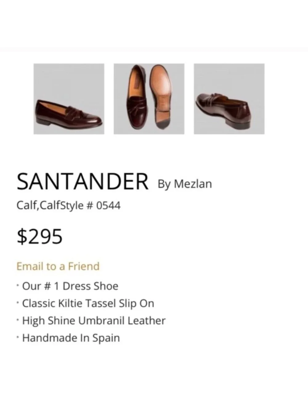 Mezlan Santander Leather Tassel Kiltie Loafers Mens 10.5 Burgundy Made In Spain